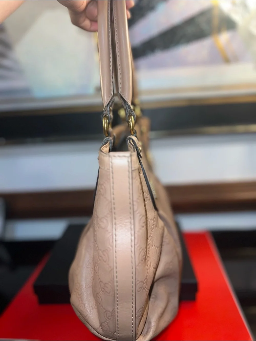 Gucci Blush Pink GG Embossed Leather Shoulder Bag